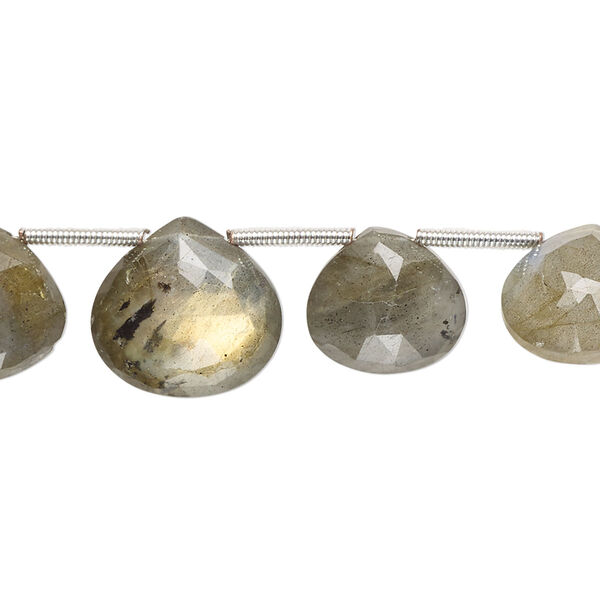 Labradorite 1pkg14, hand-cut top-drilled faceted puffed teardrop bead natural 11x10mm-14x13mm image number 0