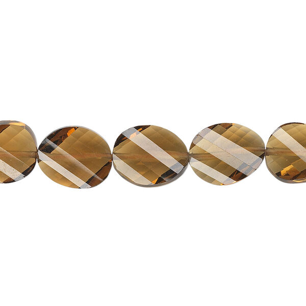 Golden quartz 1pkg5, hand-cut faceted twisted flat oval bead 11x9mm image number 0