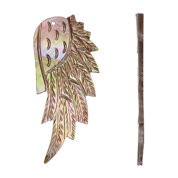 Focal, penguin wing oyster shell (natural), 51x23mm-59x31mm single-sided hand-cut carved wing, Mohs hardness 3-1/2. Sold individually. image number 0