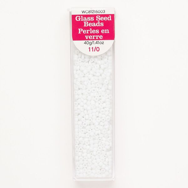 Seed bead glass 1pk #11 round, opaque bright white, 40 gram image number 0