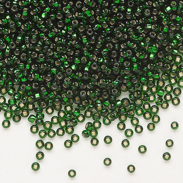 Seed bead, Preciosa Ornela Czech glass, pkg/500g, #11 rocaille, transparent silver-lined medium green, (57060). image number 0