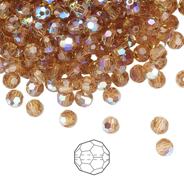 Bead 720pk light Colorado topaz AB, Preciosa Czech crystal 4mm round image number 0
