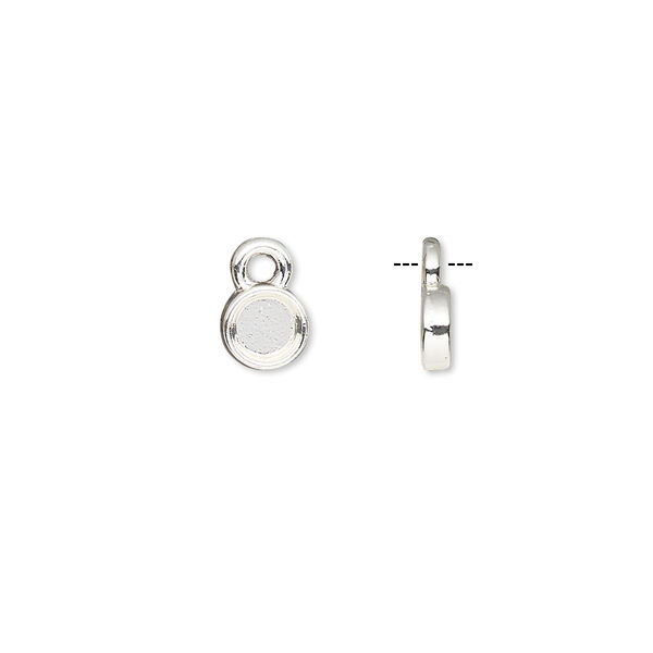 Drop, silver-finished brass, 6mm single-sided round with 4mm round setting. Sold per pkg of 10. image number 0