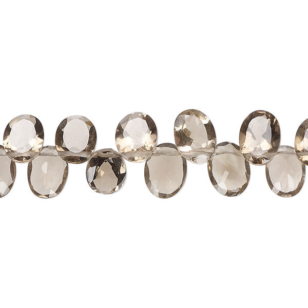 Smoky quartz 1pkg1, hand-cut top-drilled flat-sided faceted puffed oval bead 15 inch 7x6mm-8x6mm image number 0