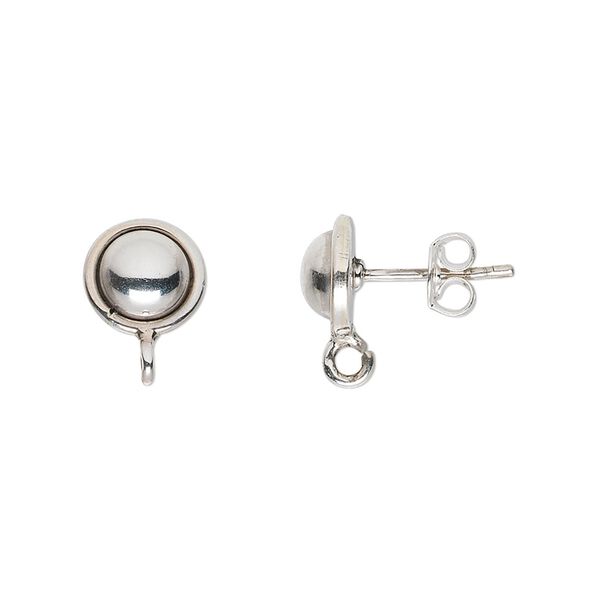 Earstud 1pkg4 sterling silver, 8mm round / closed loop, antiqued 2 pair image number 0