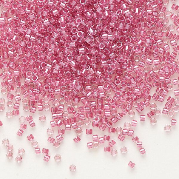 Seed bead, Delica®, glass, pkg/7.5g, #11 round, translucent peony pink-lined luster crystal clear (DB-0902). image number 0