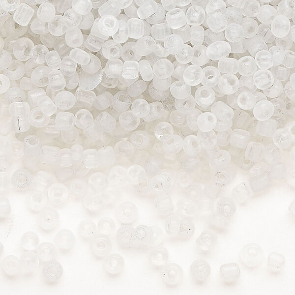 Seed bead, glass, pkg/50g, #11 round tube, translucent frosted clear. image number 0