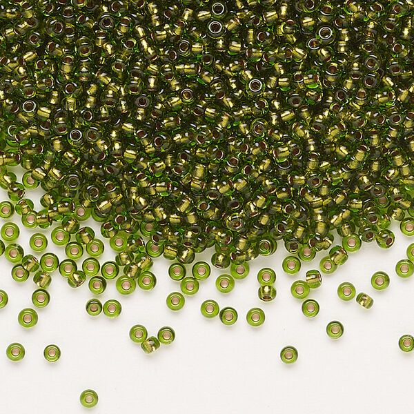 Seed bead, Preciosa Ornela Czech glass, pkg/500g, #11 rocaille, transparent copper-lined lime green, (59430). image number 0