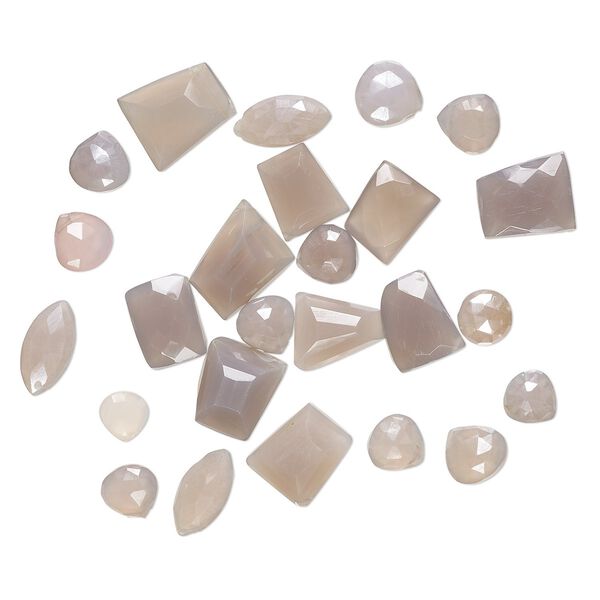 Grey chalcedony 1pkg1, hand-cut top-drilled / center-drilled faceted mixed shapes bead 1 oz mix 5x3mm-15x15mm image number 0