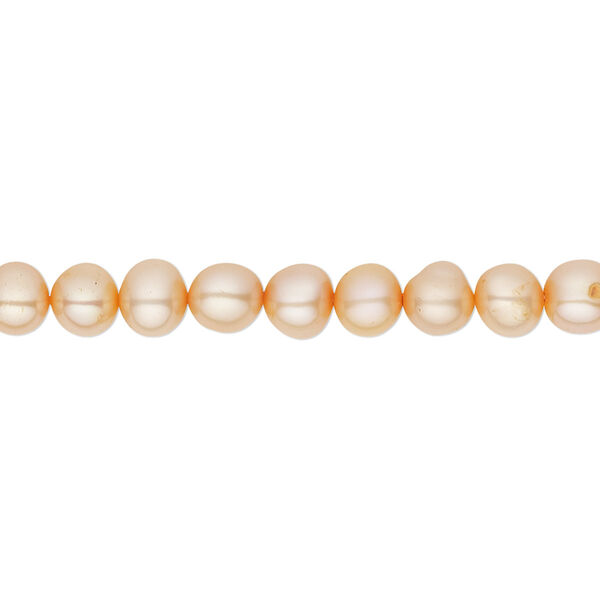 Pearl, cultured freshwater pearl (dyed), pkg/15-1/2 to 16 inches, 5-6mm potato, C grade, electro-dyed apricot. image number 0