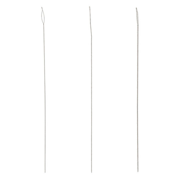 Needle, Beadalon®, stainless steel, pkg/3 piece set, 5 inches, fine (0.30mm) /medium (0.36mm) / heavy (0.51mm), collapsible-eye twisted wire. image number 0