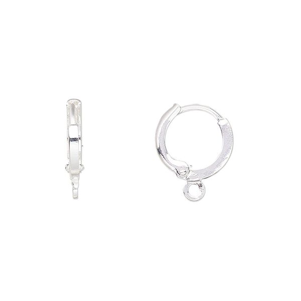 Ear wire leverback 1pkg10 silver-plated, 14mm round / closed loop, brass 5 pair image number 0