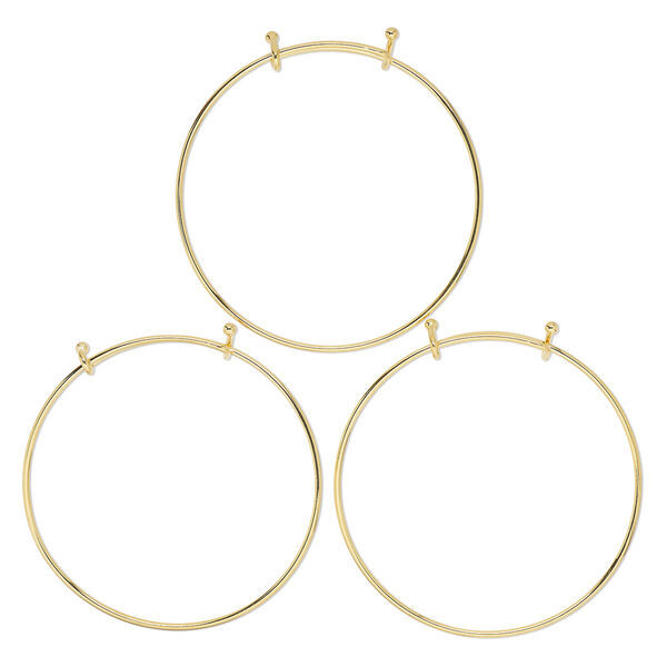 Bracelet, bangle, gold-finished steel, 3mm wide with 3mm ball, adjustable from 7-1/2 to 8 inches. Sold per pkg of 3. image number 0