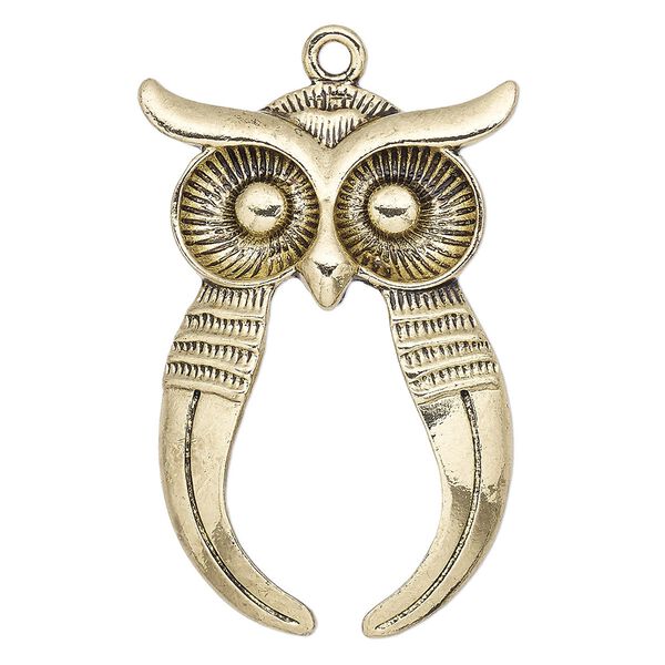 Focal, antique gold-finished "pewter" (zinc-based alloy), 47x31mm owl with 30x22mm oval setting. Sold individually. image number 0