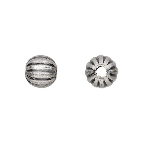 Bead, antique silver-plated brass, 10mm corrugated round. Sold per pkg of 100. image number 0