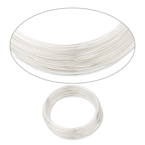 Wire, silver-plated stainless steel, 0.6-0.75mm thick, 2-1/4 inch inside diameter. Sold per 1-ounce pkg, approximately 50 loops. image number 0