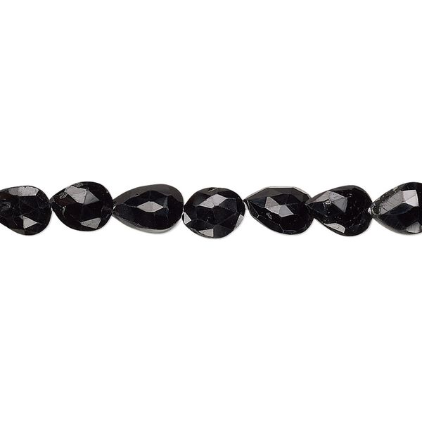 Black tourmaline 1pkg1, hand-cut faceted puffed teardrop bead natural 8 inch 6x5mm-9x6mm image number 0