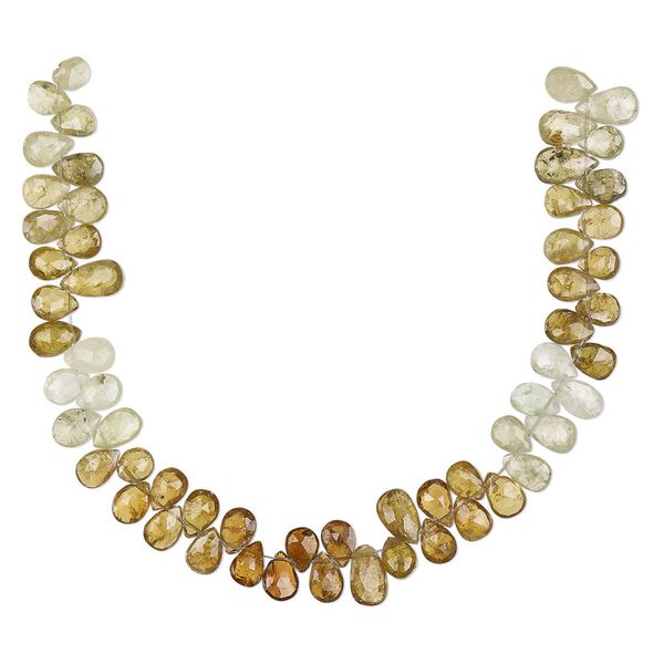Grossularite garnet 1pkg1, hand-cut top-drilled faceted puffed teardrop bead natural 7 inch 8x5mm-10x6mm image number 0