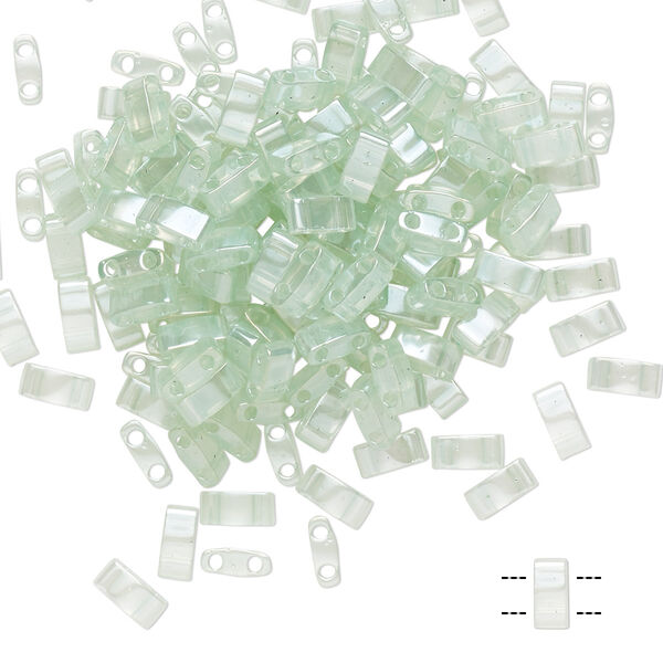 Seed bead, TILA®, glass, pkg/10g, 5x2.3mm half tila rectangle, transparent seafoam, (HTL-370). image number 0