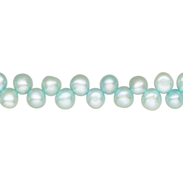 Pearl, cultured freshwater pearl (dyed), baby blue, 4-6mm top-drilled flat-sided round with0.4-0.6mm hole, C- grade, Mohs hardness 2-1/2 to 4. Sold per 15" strand, approximately 10 beads. image number 0