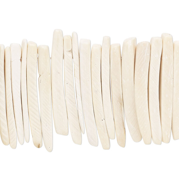 Bead, coconut palm wood (bleached / waxed), white, 25x4mm hand-cut top-drilled stick. Sold per 15-1/2" to 16" strand. image number 0