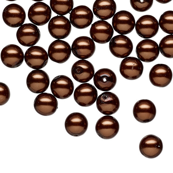 Bead druk Czech pearl-coated glass 60pk 6mm round, opaque chocolate image number 0