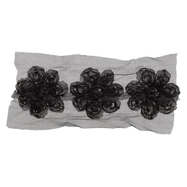 Sew-on component, fabric, black, 2-1/2 to 2-3/4 inch flower. Sold per pkg of 3. image number 0