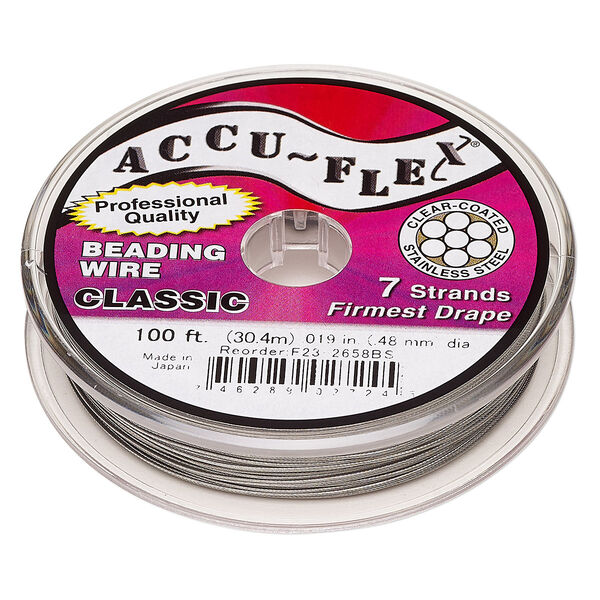 Beading wire, Accu-Flex®, nylon and stainless steel, clear, 7 strand, 0.019-inch diameter. Sold per 100-foot spool. image number 0
