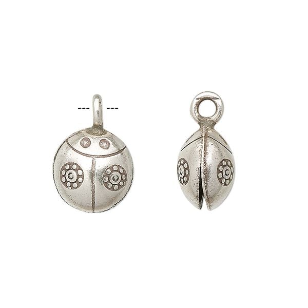 Bell, Hill Tribes, antiqued fine silver, 17x11mm round ladybug with clapper. Sold individually. image number 0