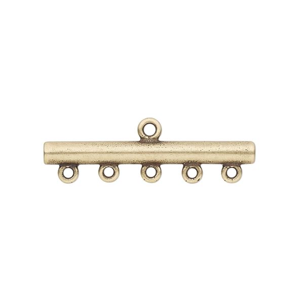 End bar, JBB Findings, antiqued brass, 30.5x3.5mm single-sided bar with 5 bottom loops. Sold per pkg of 2. image number 0