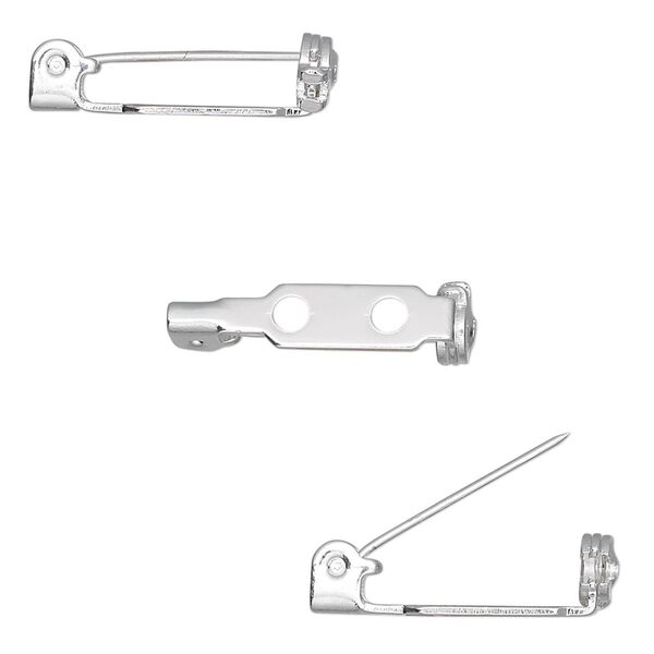 Pin back, silver-plated steel, 3/4 inch with locking bar. Sold per pkg of 100. image number 0