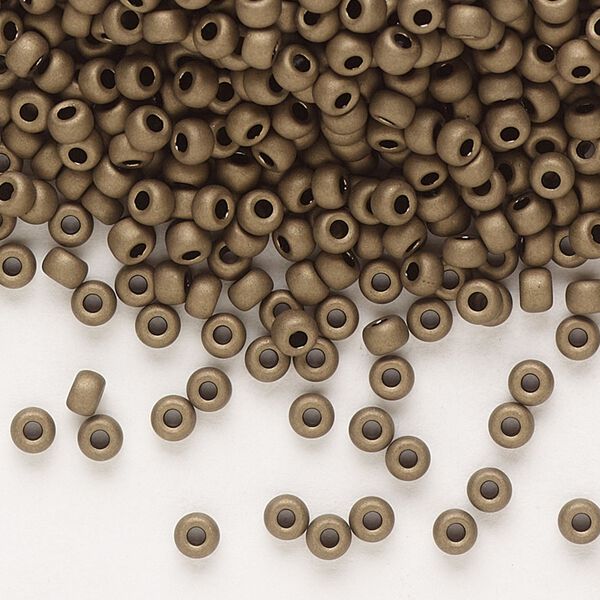 Seed bead, Miyuki, glass, pkg/250g, #8 rocaille, opaque matte metallic dark bronze, (RR-2006). image number 0
