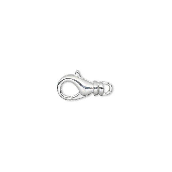 Clasp, lobster claw, silver-plated brass, 12x7mm with swivel. Sold per pkg of 100. image number 0