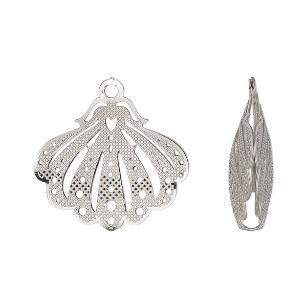 Drop, stainless steel, 22x19mm double-sided textured cut-out domed fan. Sold per pkg of 6. image number 0