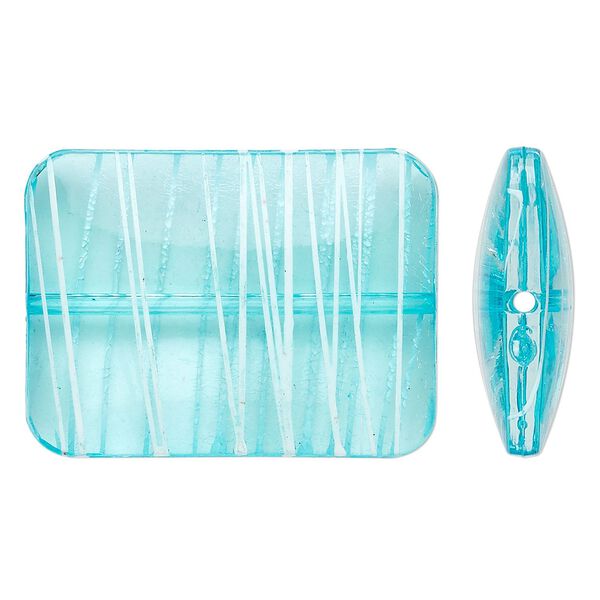 Bead, acrylic, semitransparent blue and white, 40x30mm puffed rectangle with painted line design. Sold per pkg of 12. image number 0