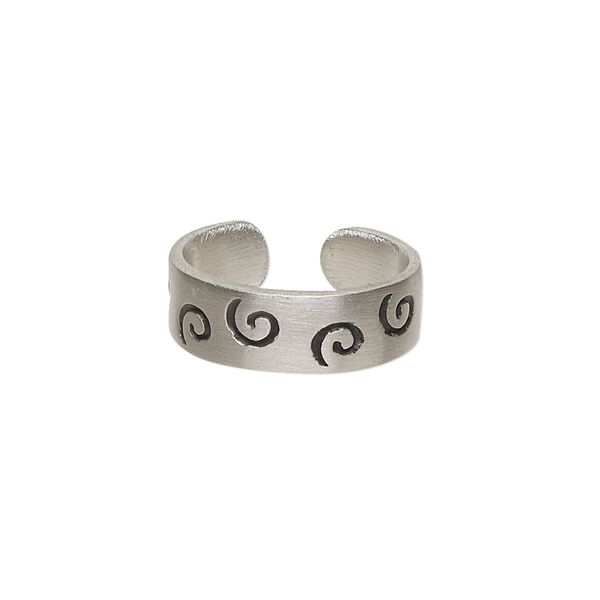 Toe ring, Everyday Jewelry, antiqued pewter, 6.5mm wide with swirl design, adjustable. Sold individually. image number 0