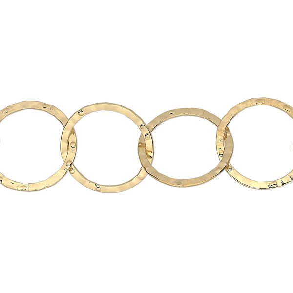 Chain, gold-plated brass, 14mm hammered round cable. Sold per pkg of 5 feet. image number 0