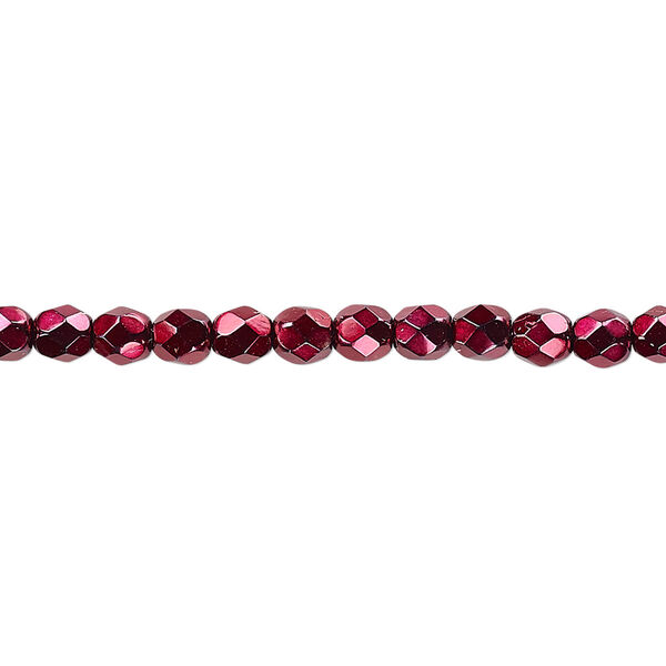 Bead 1pkg1 Czech fire-polished glass, 4mm faceted round, 1 mass opaque red carmen image number 0