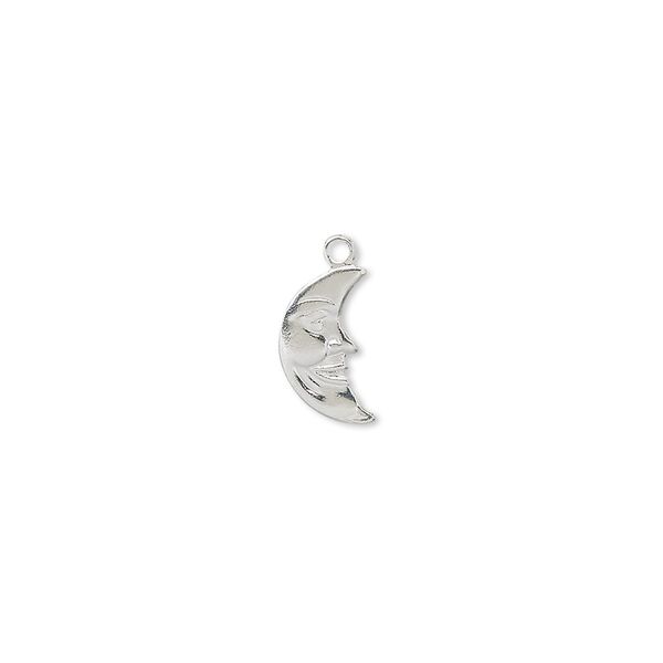 Charm, silver-plated brass, 10x6mm moon face. Sold per pkg of 50. image number 0