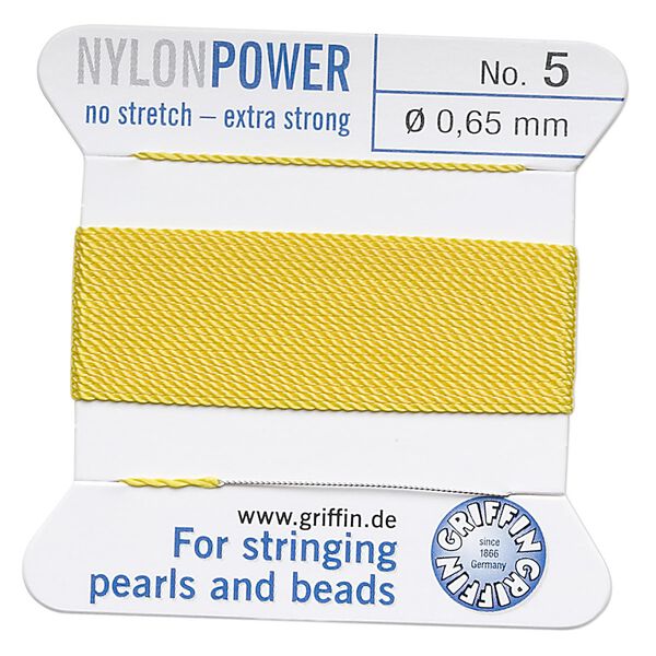 Thread, Griffin, nylon, yellow, size #5. Sold per 2-meter card (approximately 78 inches). image number 0