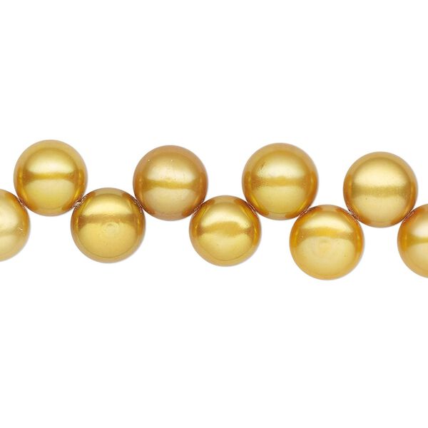 Pearl, cultured freshwater (dyed), burnt umber, 7-8mm top-drilled flat-sided round with 0.4-0.5mm hole, B- grade, Mohs hardness 2-1/2 to 4. Sold per 14-inch strand. image number 0