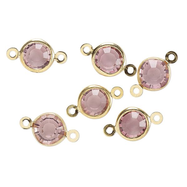 Link, glass rhinestone and gold-finished brass, light amethyst, 8-9mm faceted round. Sold per pkg of 6. image number 0