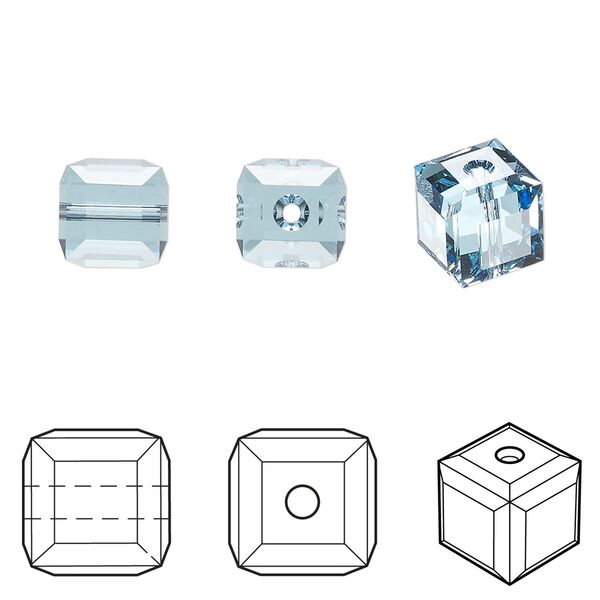 Bead 6pk aquamarine, Crystal Passions® 8mm cube 5601 image number 0