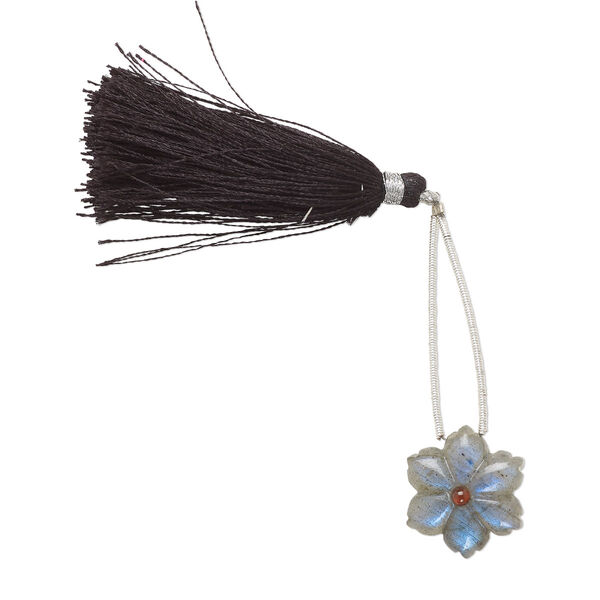 Labradorite / garnet 1pkg1, hand-cut top-drilled double-sided carved flower bead natural 20mm image number 1