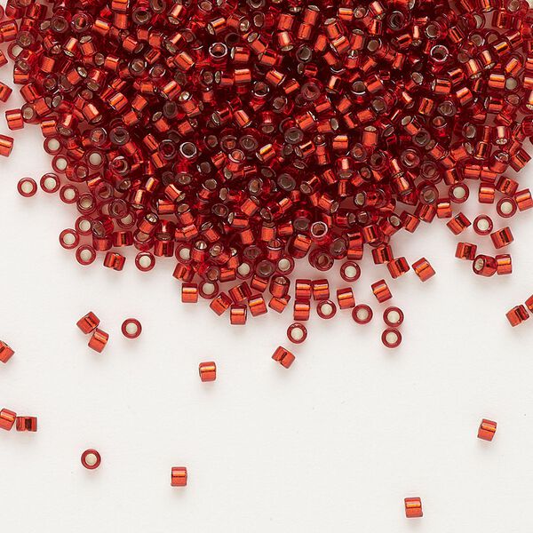 Seed bead, Delica®, glass, pkg/7.5g, #11 round, transparent silver-lined brick red (DB-0603). image number 0