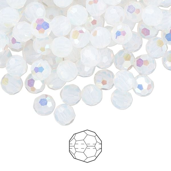Bead 24pk white opal AB, Preciosa Czech crystal 5mm round image number 0