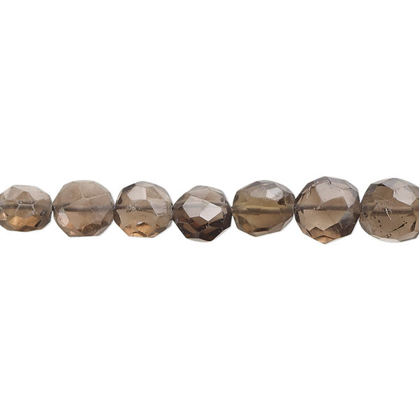 Smoky quartz 1pkg1, hand-cut faceted puffed flat round bead 14 inch 6-9mm image number 0