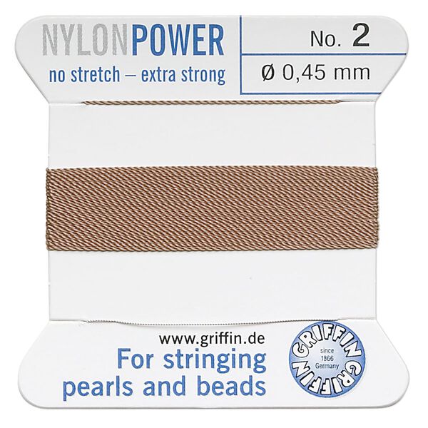Thread, Griffin, nylon, beige, size #2. Sold per 2-meter card (approximately 78 inches). image number 0