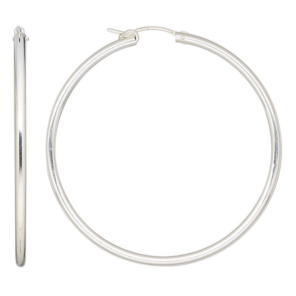 Earring, Create Compliments®, sterling silver, 50mm flexible round hoop with latch-back closure. Sold per pair. image number 0