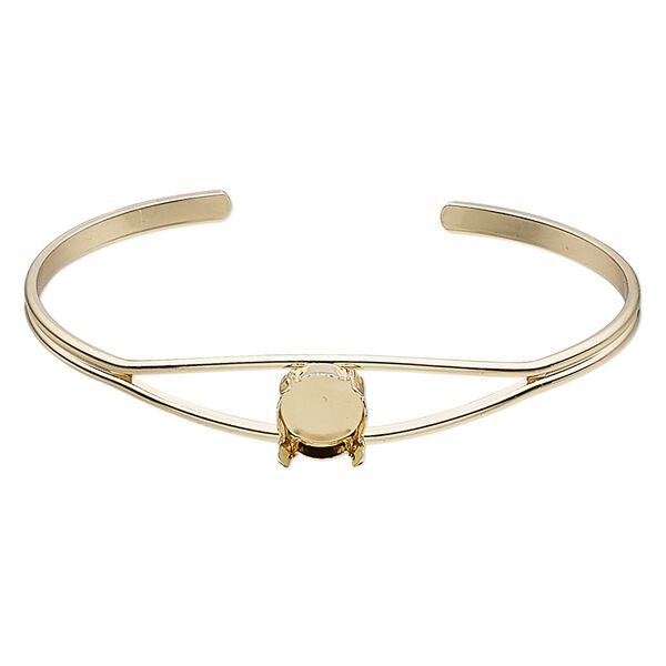 Bracelet, cuff, gold-finished brass, 11mm wide with SS47 4-prong rivoli setting, 8 inches. Sold individually. image number 0
